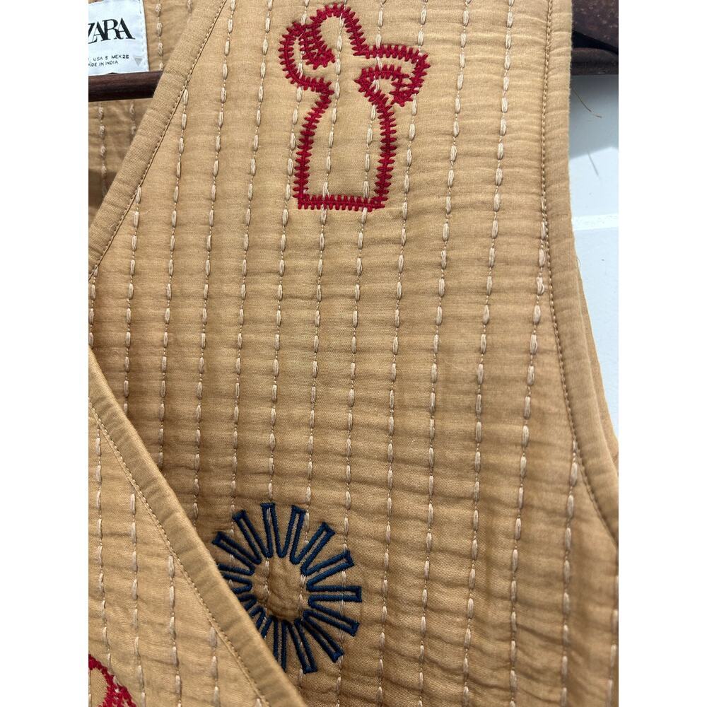 NWOT ZARA Quilted Wrap Vest Kimono Style Embroidered Size S Folk Art Boho - Picture 5 of 10